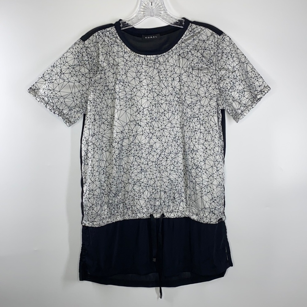 Koral Black & White Geometric Mesh Top